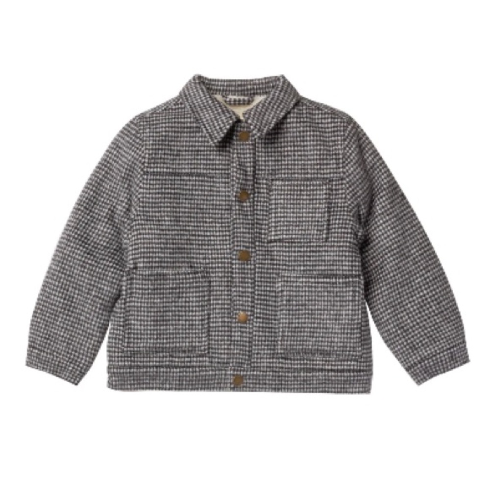 Rylee + Cru Shearling Chore Coat, Black Houndstooth